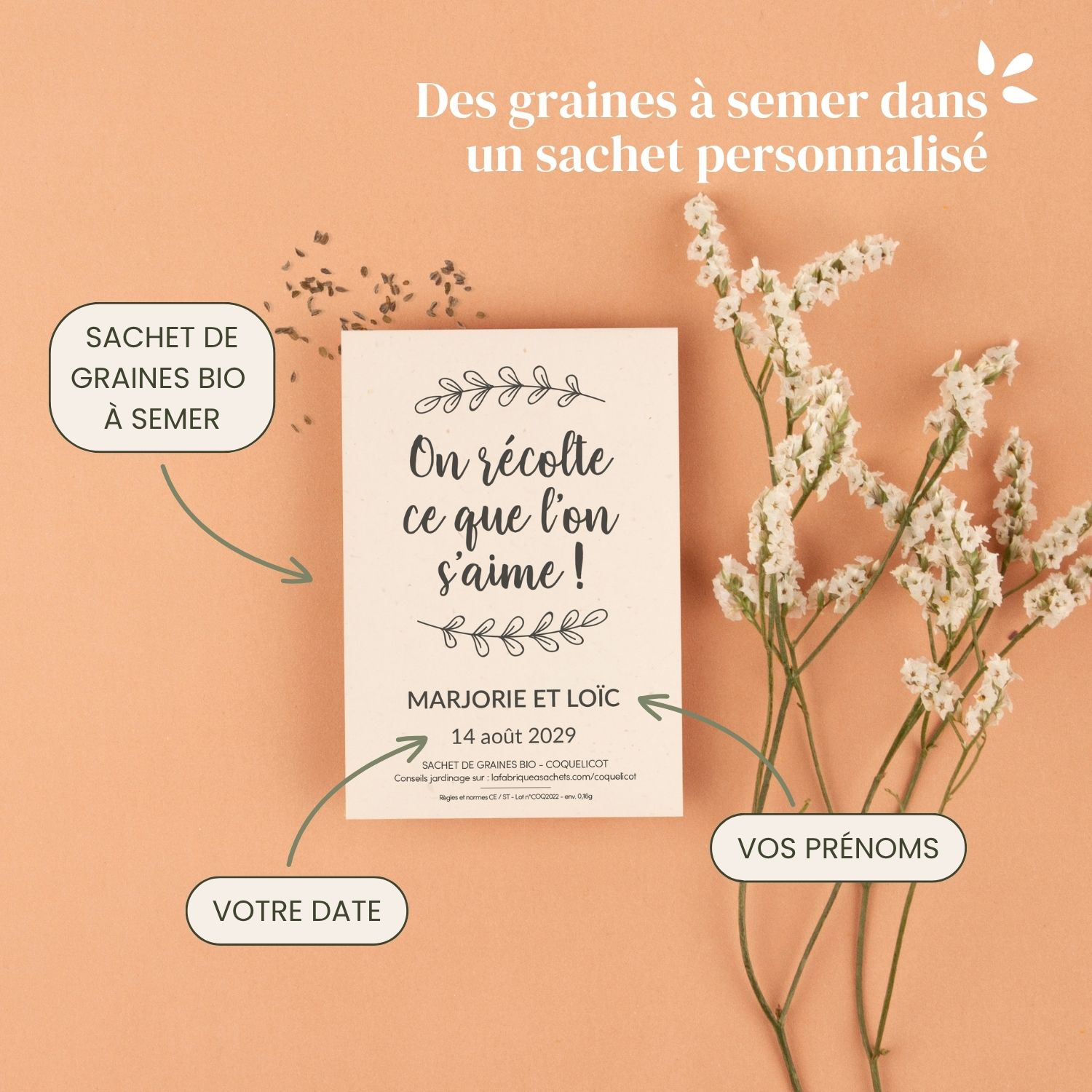 On récolte ce que l'on s'aime - Sachets de graines personnalisés mariage champêtre – Image 3