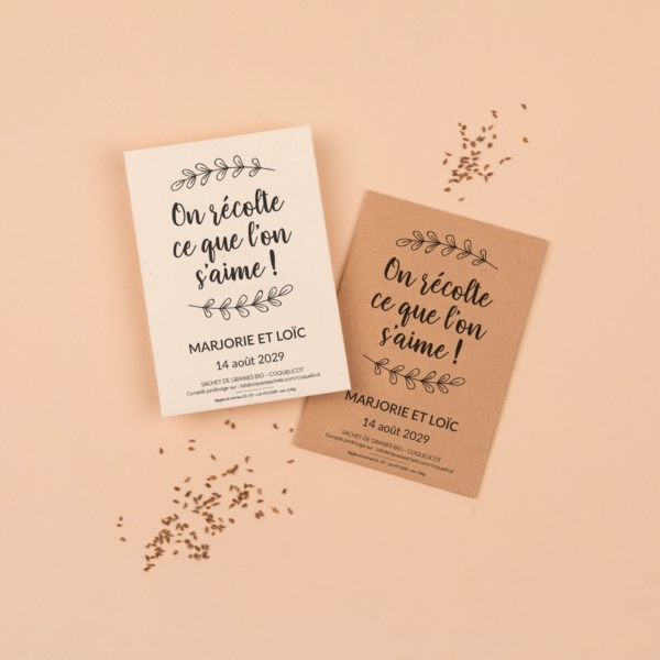 On récolte ce que l'on s'aime - Sachets de graines personnalisés mariage champêtre