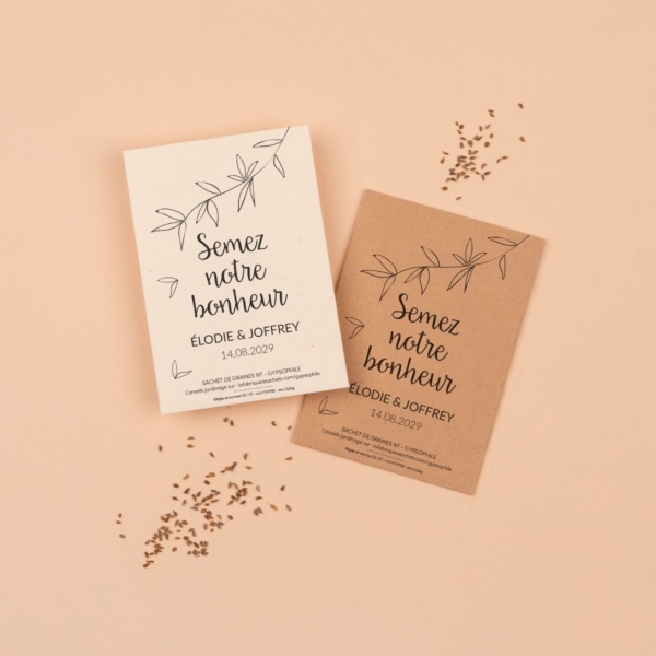 Semez notre bonheur - Sachets de graines personnalisés mariage champêtre
