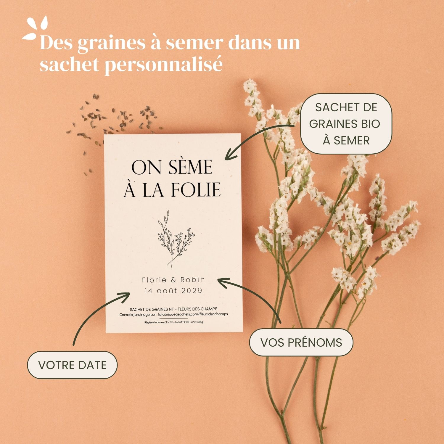 On sème à la folie - Sachets de graines personnalisés mariage nature – Image 3