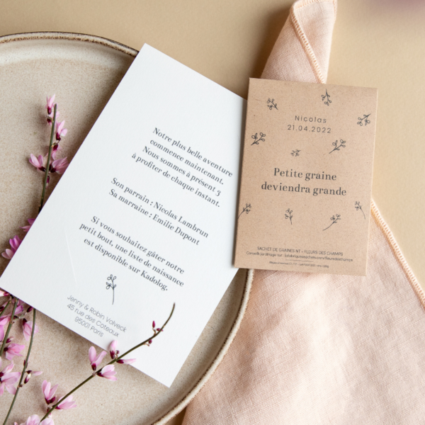 Carte à graines pour une annonce de naissance