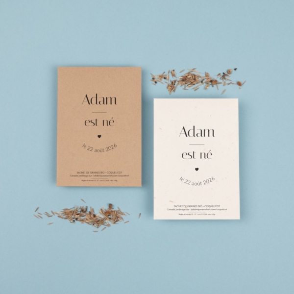 Joli coeur - Sachets de graines personnalisés naissance