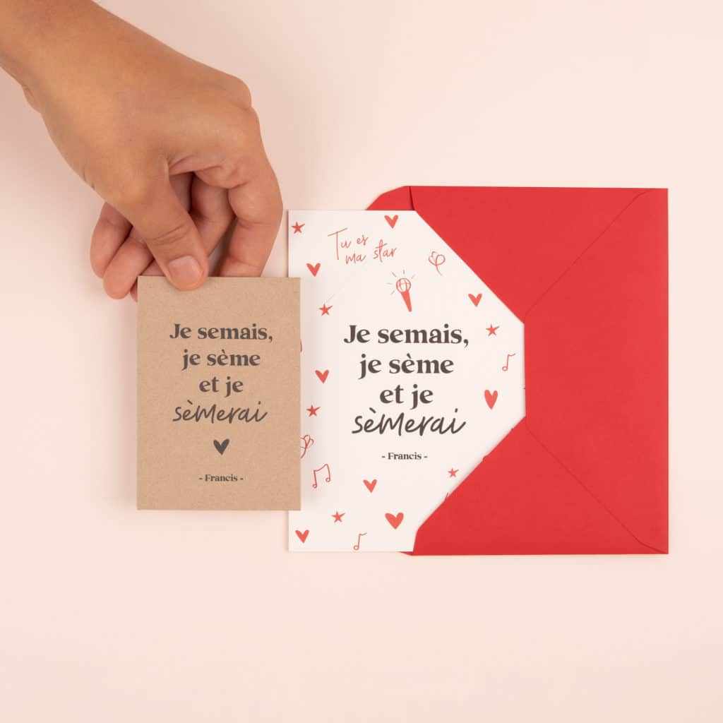 carte d'amour pour la st valentin avec des graines