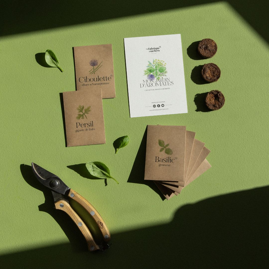 Mon Jardin d'Aromates • Coffret jardinage 7 sachets et 7 palets de coco