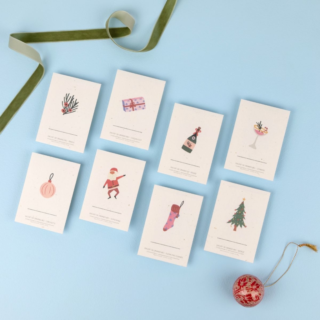 Pack Noël • 8 sachets de graines marque-places ou étiquettes cadeaux