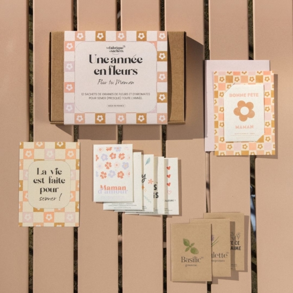 Une Année en Fleurs pour toi Maman • Coffret jardinage 12 sachets
