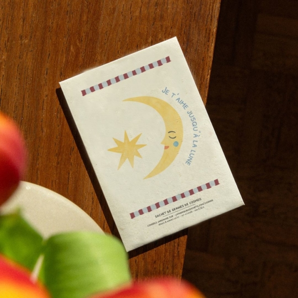 Sachet de graines blanc moucheté je t'aime jusqu'à la lune