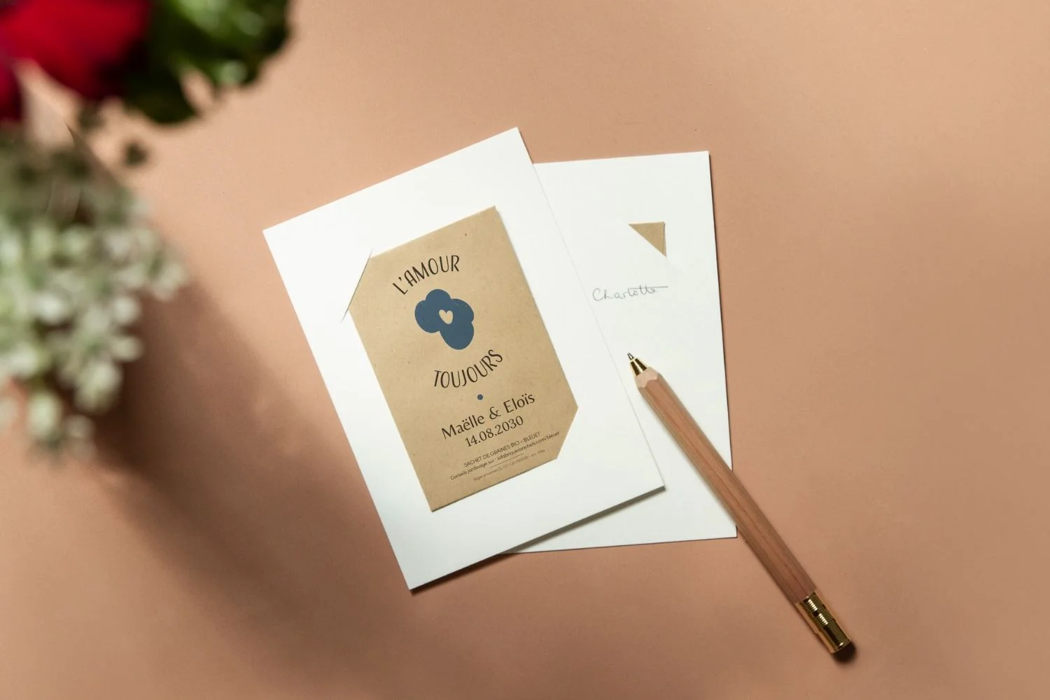 Faire-part à semer avec sachet kraft et carte blanche
